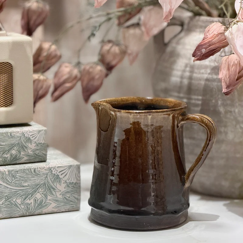 Handmade Rustic Brown Glazed Ceramic Jug - Image 4