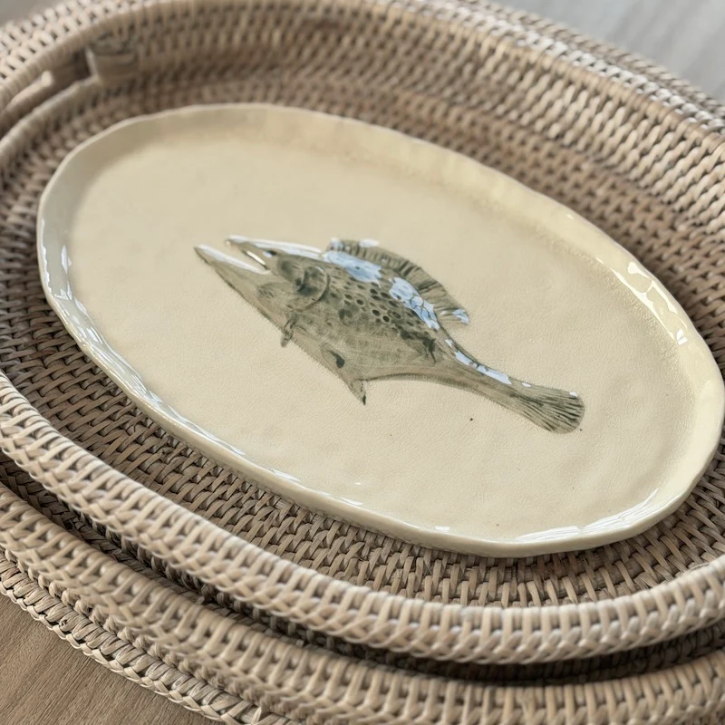 Handpainted Crab and Fish Stoneware Hadden Plates - Image 3