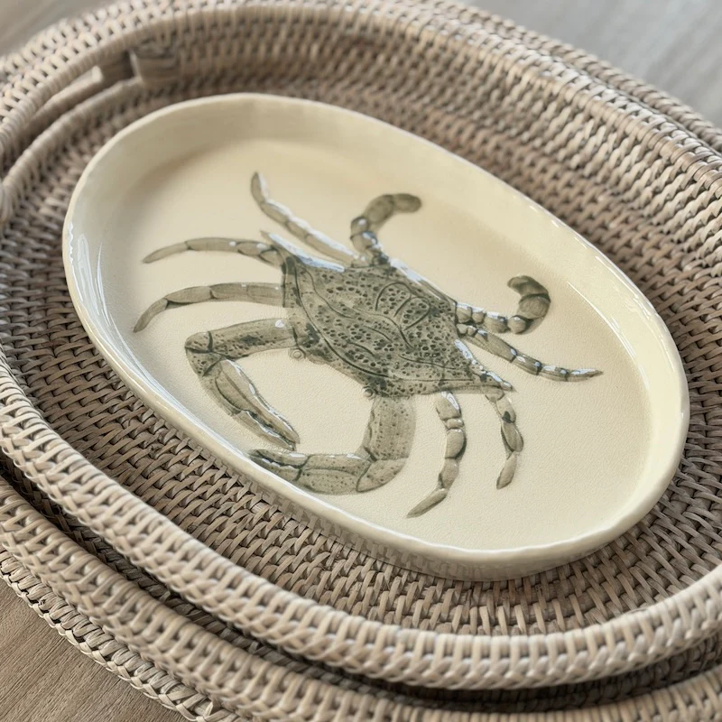 Handpainted Crab and Fish Stoneware Hadden Plates - Image 4
