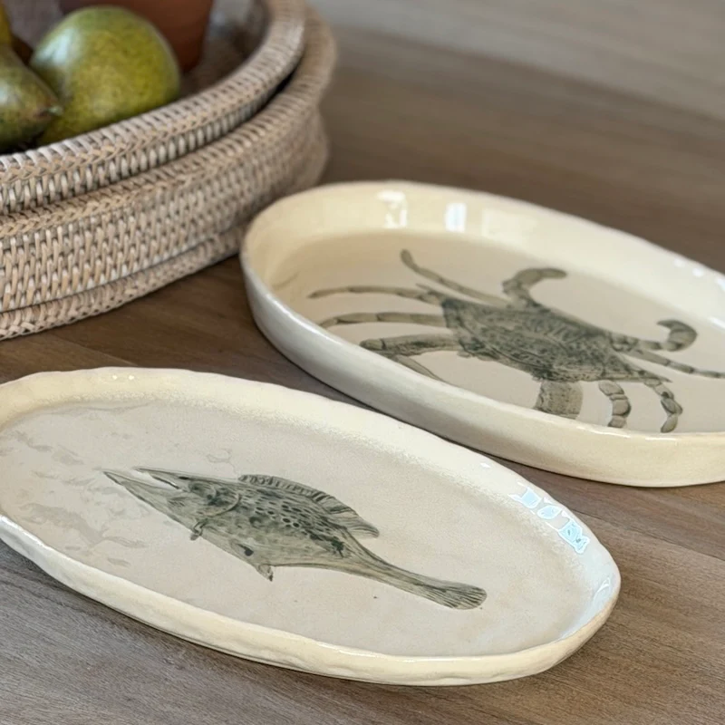 Handpainted Crab and Fish Stoneware Hadden Plates - Image 7