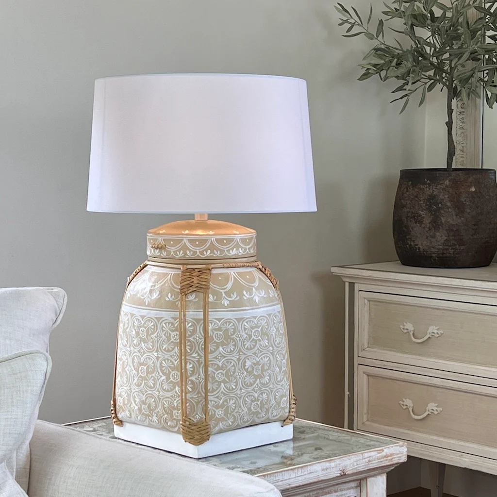 Hand Painted Rice Basket Table Lamp - Image 3