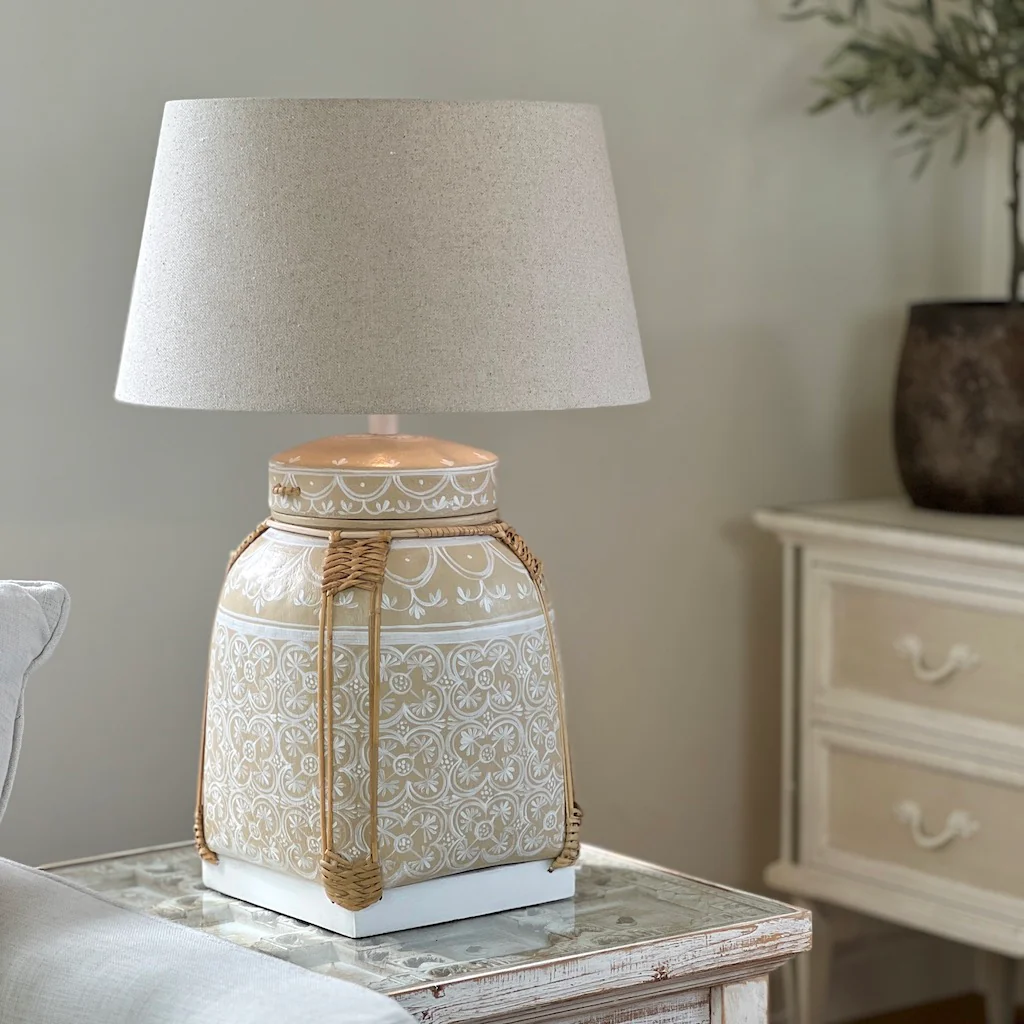 Hand Painted Rice Basket Table Lamp - Image 6