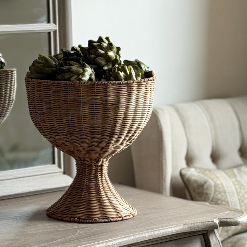 Handwoven Natural Rattan Footed Goblet