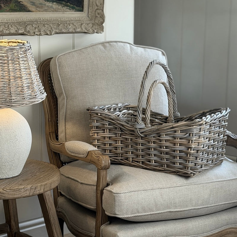 Handwoven Rectangle Wicker Baskets with Hoop Handle – Rustic Storage Set