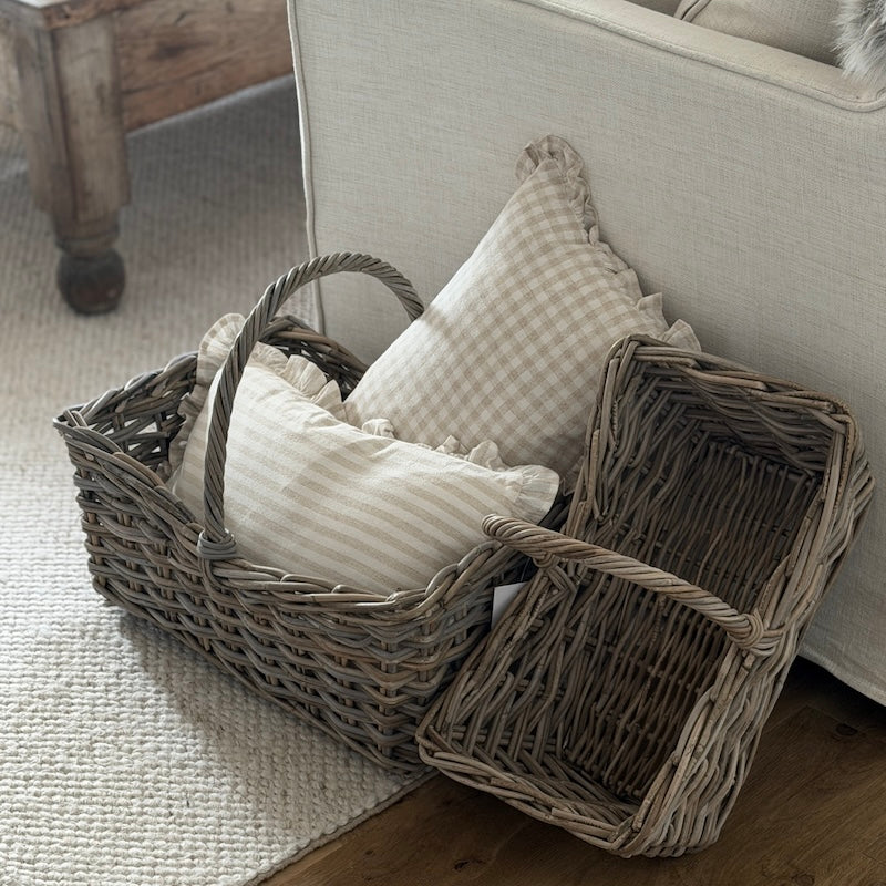Handwoven Rectangle Wicker Baskets with Hoop Handle – Rustic Storage Set - Image 7