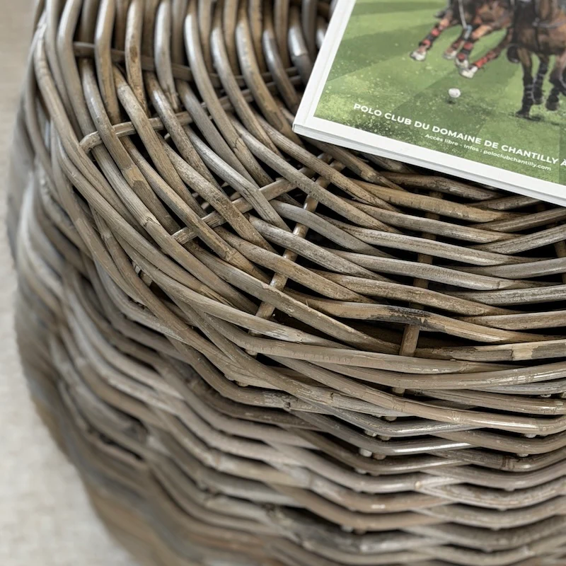 Handwoven Willow Drum Side Table – Natural Rustic Accent Stool - Image 2