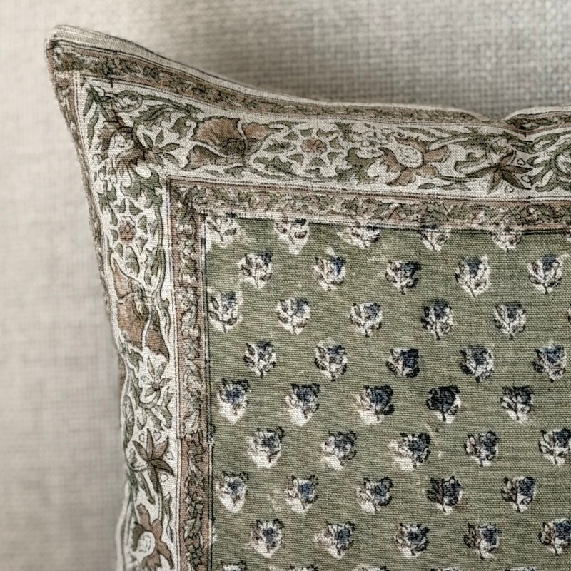 Hedgerow Floral Linen Cushion - Hints of Olive & Sage - Image 2