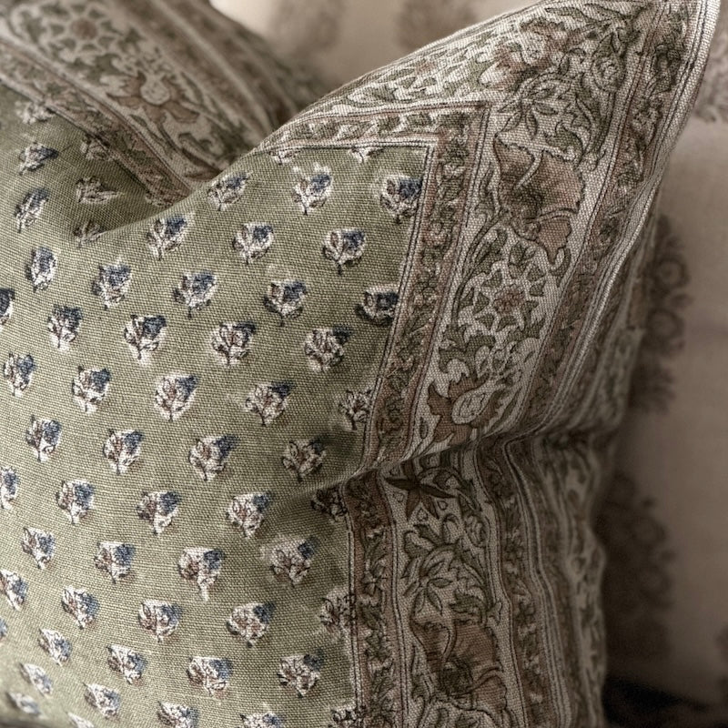 Hedgerow Floral Linen Cushion - Hints of Olive & Sage - Image 3
