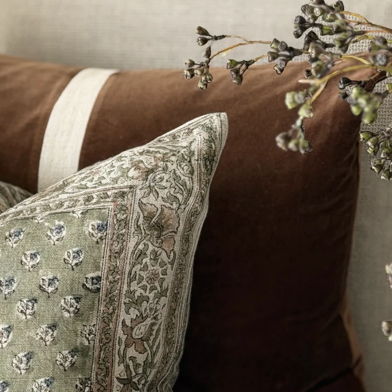 Hedgerow Floral Linen Cushion - Hints of Olive & Sage - Image 5