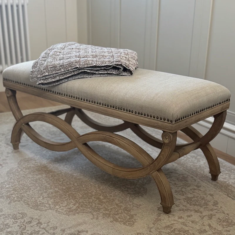 Henley Linen Wood Bench Stool - Image 10