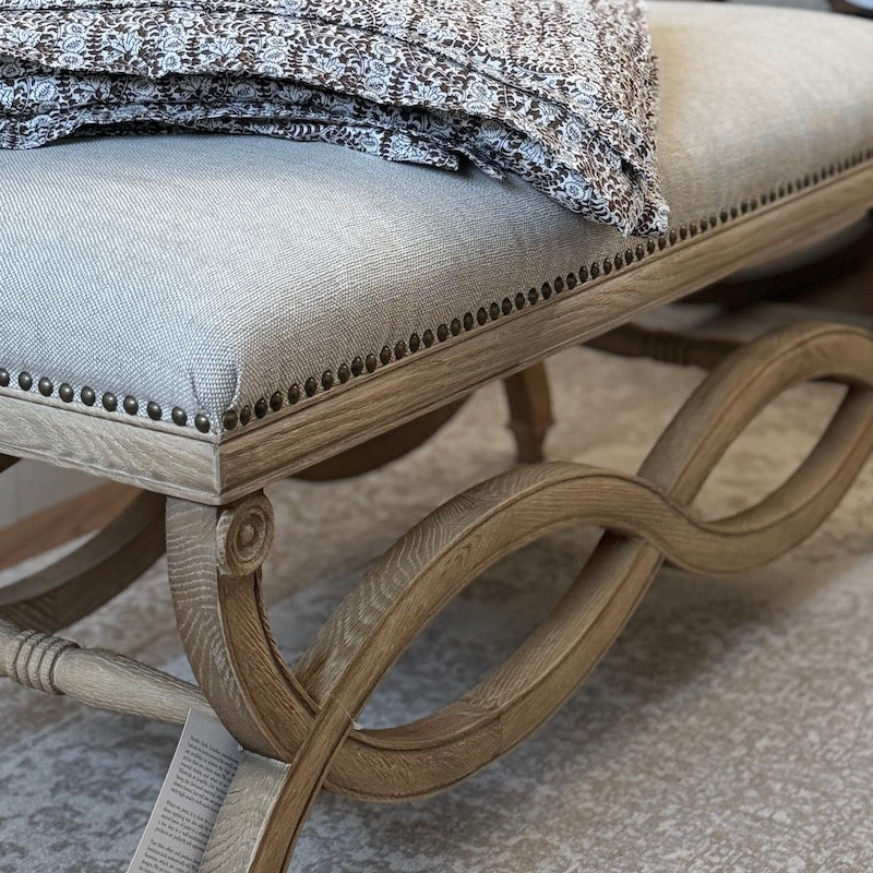 Henley Linen Wood Bench Stool - Image 3