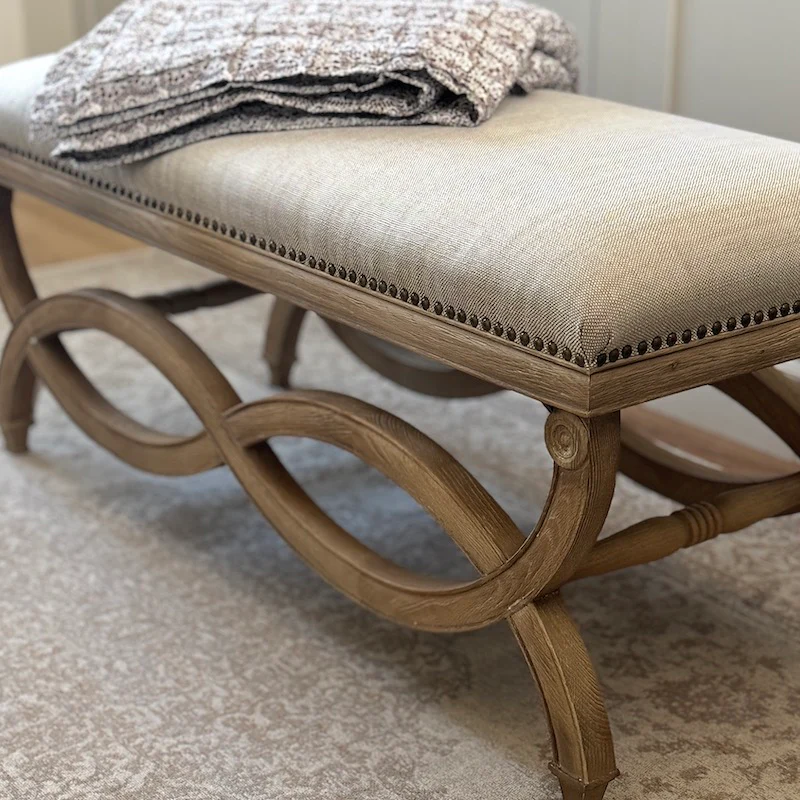 Henley Linen Wood Bench Stool - Image 6