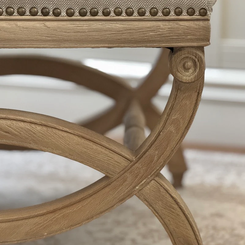Henley Linen Wood Bench Stool - Image 9