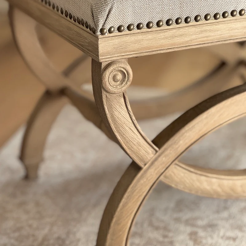 Henley Linen Wood Dressing Stool - Image 3