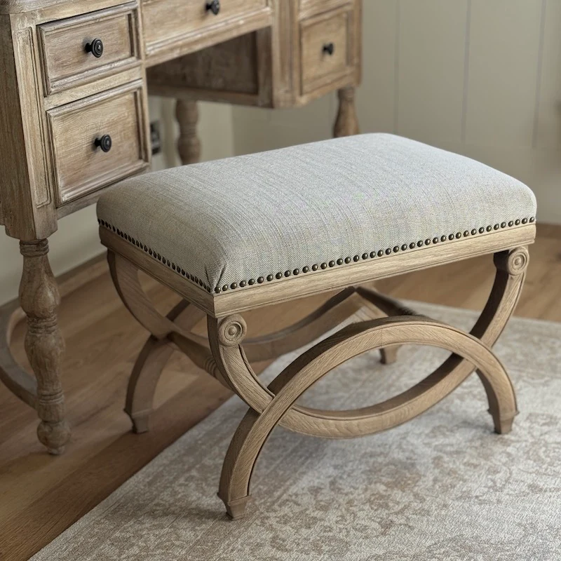 Henley Linen Wood Dressing Stool - Image 4