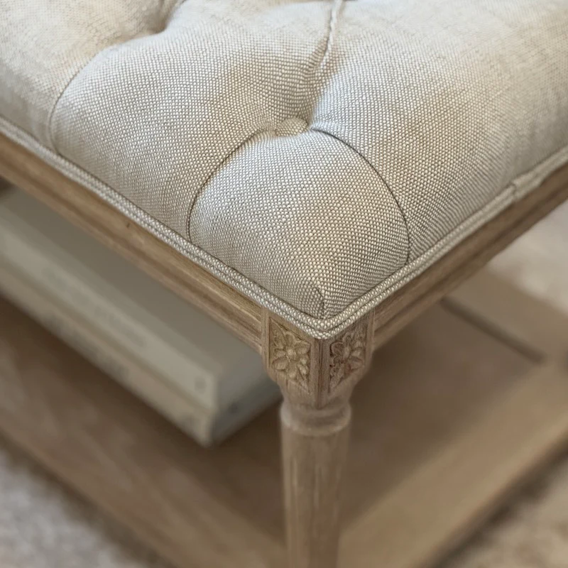 Henley Long Linen Wood Bench Stool - Image 4