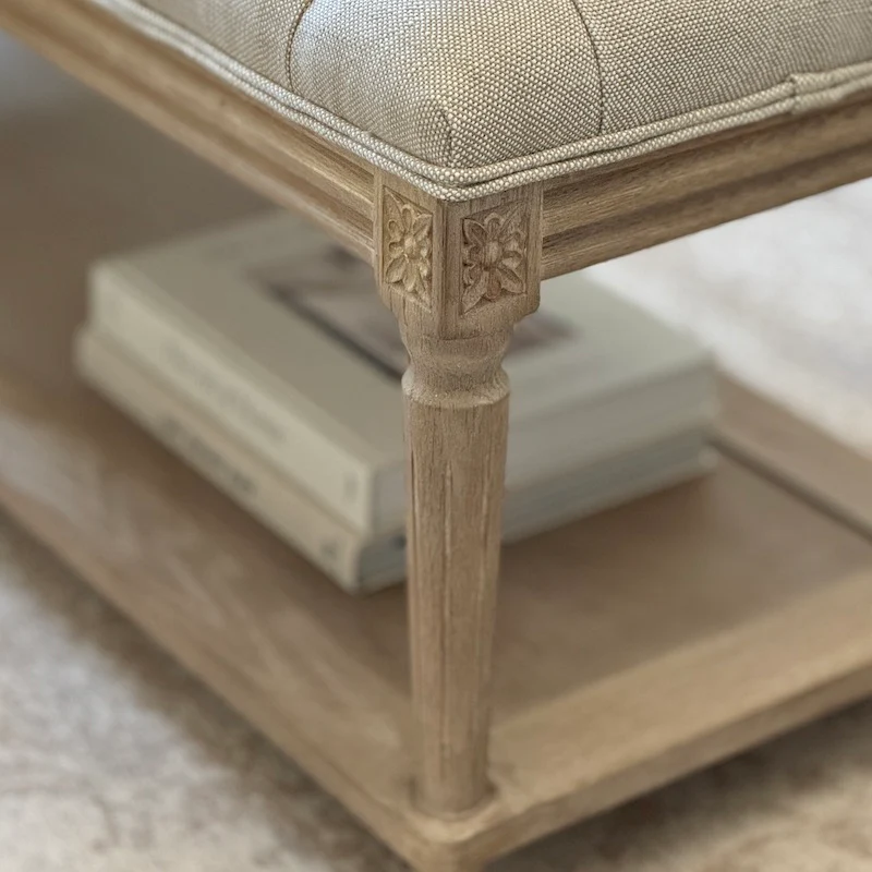 Henley Long Linen Wood Bench Stool - Image 5