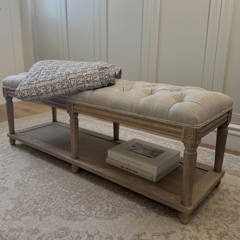 Henley Long Linen Wood Bench Stool - Image 6