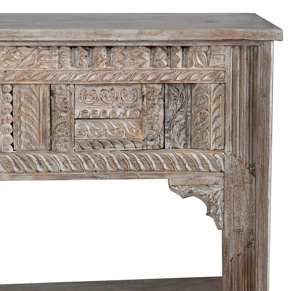 Indian White Washed Carved Console With Shelf - Image 2
