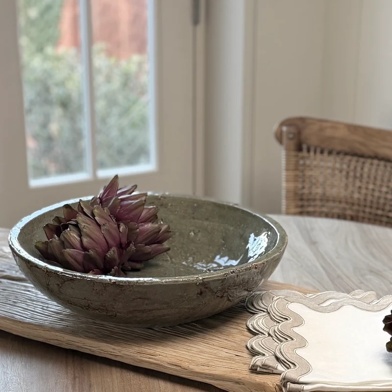 Large Glazed Moss Green Ceramic Bowl - Image 2