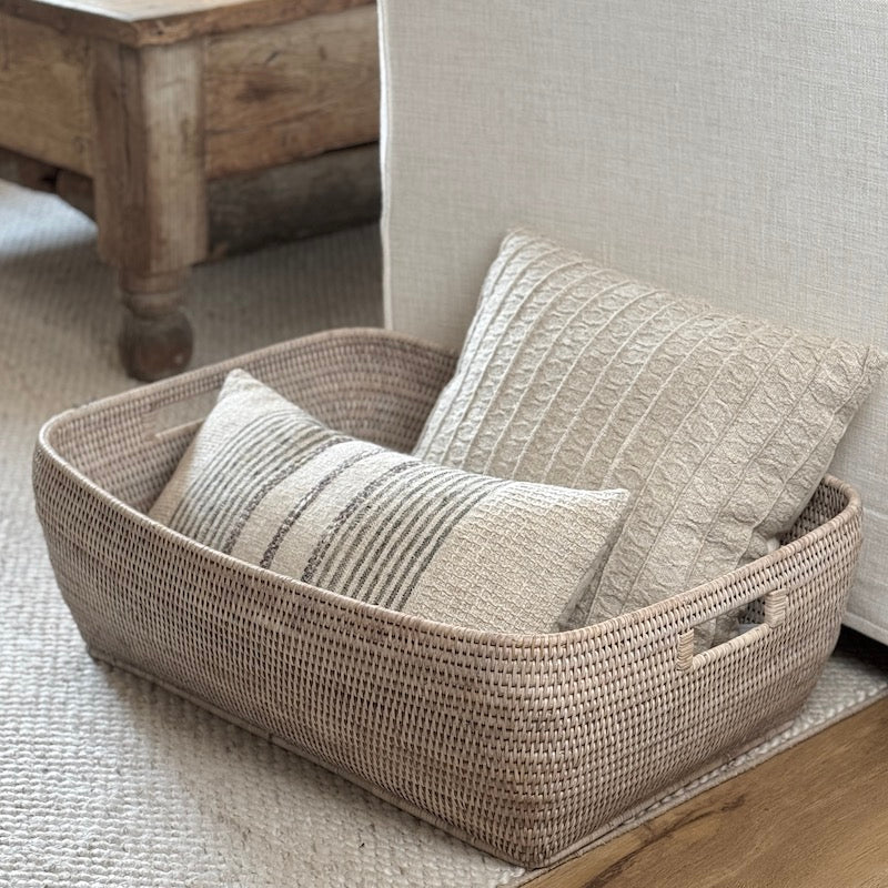 Large Rattan Laundry Basket Natural Whitewash