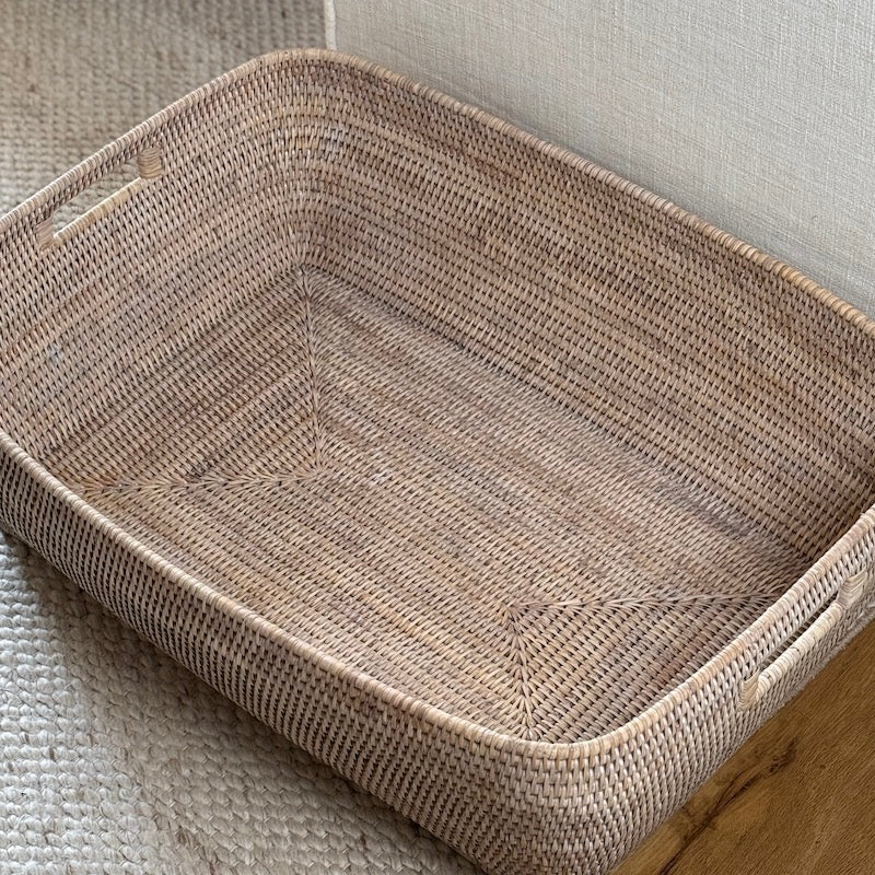 Large Rattan Laundry Basket Natural Whitewash - Image 2