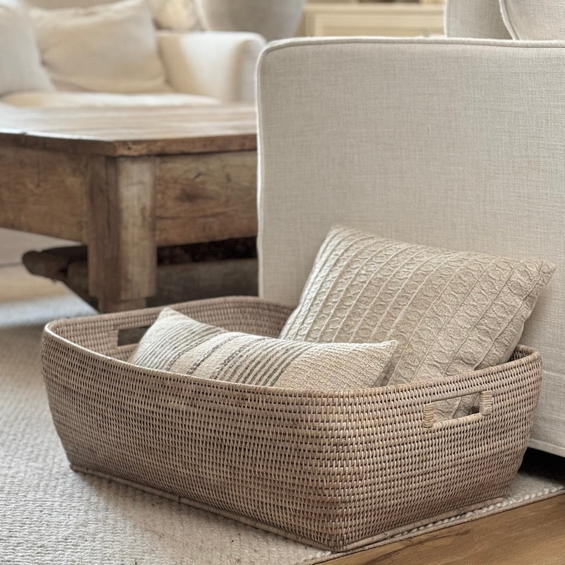 Large Rattan Laundry Basket Natural Whitewash - Image 4