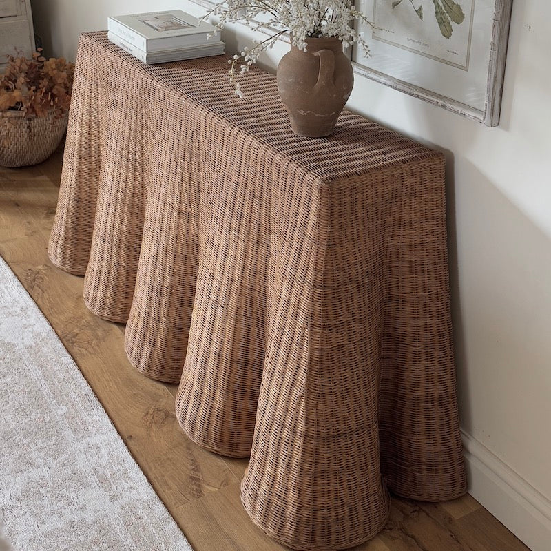 Large Rattan Scalloped Console Table Natural Matt - Image 2