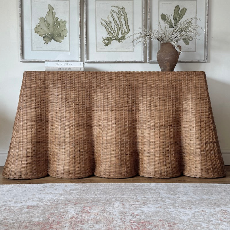 Large Rattan Scalloped Console Table Natural Matt - Image 3
