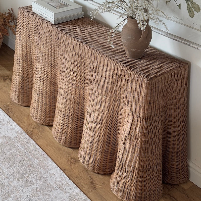 Large Rattan Scalloped Console Table Natural Matt - Image 4