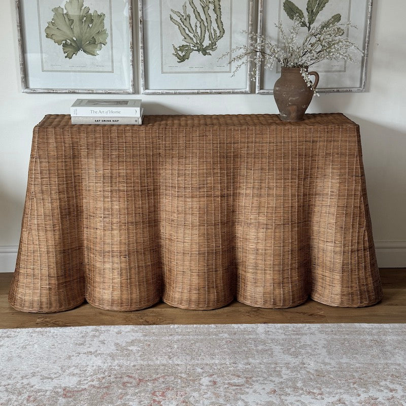 Large Rattan Scalloped Console Table Natural Matt - Image 5