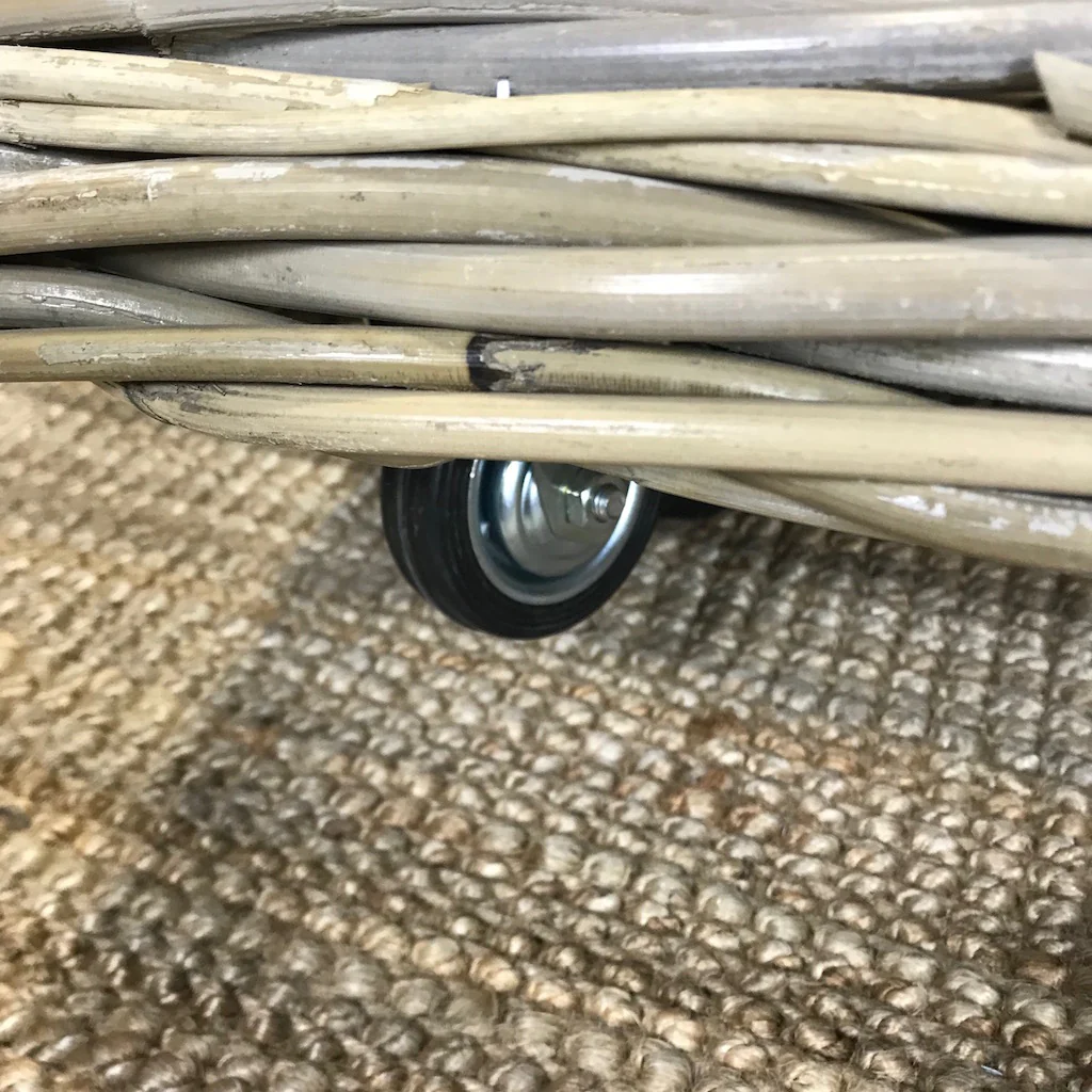 Large Wicker Rectangle Log Toy Baskets Wheels Handles Removable Hessian Liner - Image 3