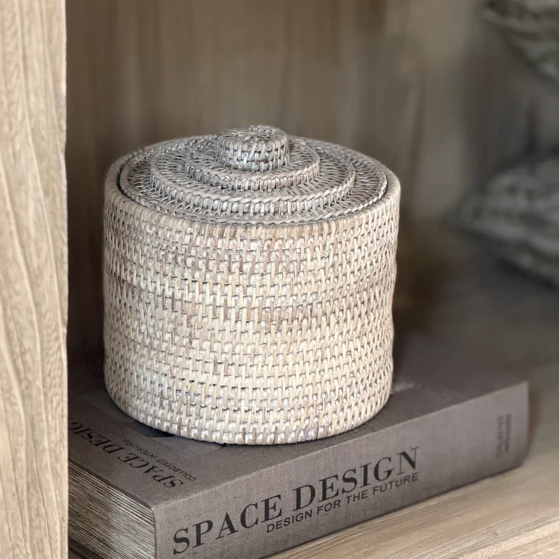 Leith Rattan Medium Lidded Storage Box - White Wash