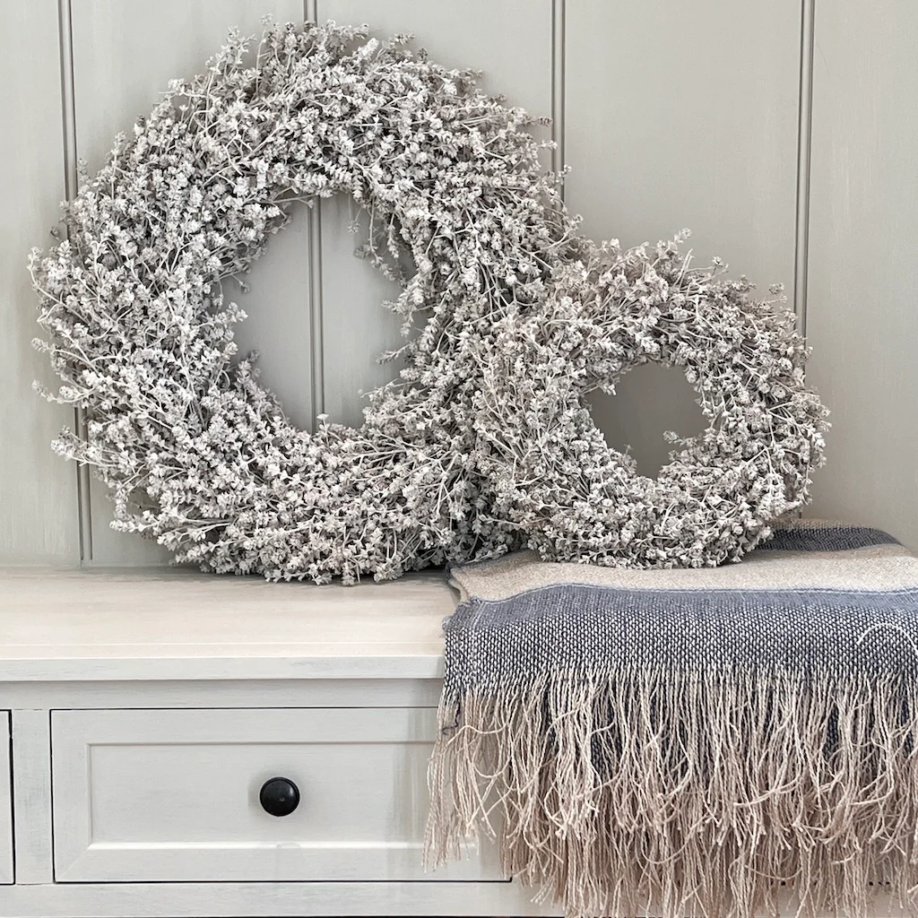 Linen Herb Wreath Dried Preserved Misty White - Image 5