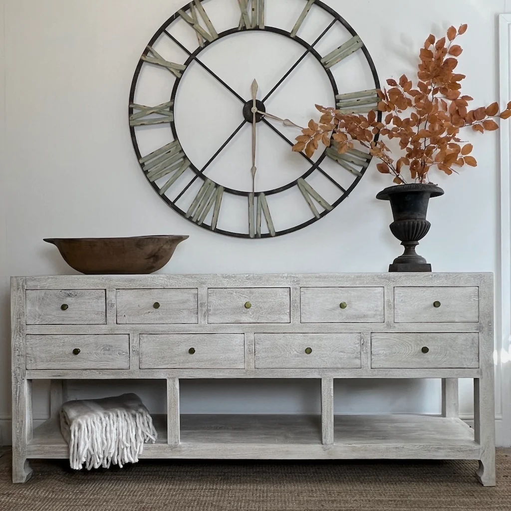 Long Whitewashed Console Drawers And Shelf - Image 7