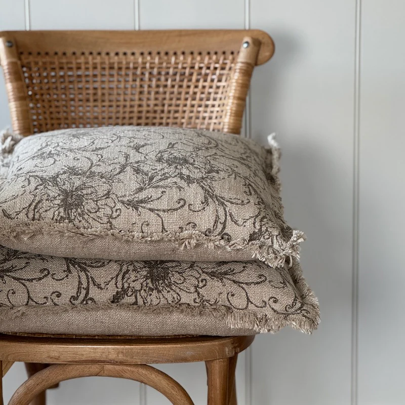 Mabel Meadow Scroll Square and Rectangle Cushions — Natural Botanical