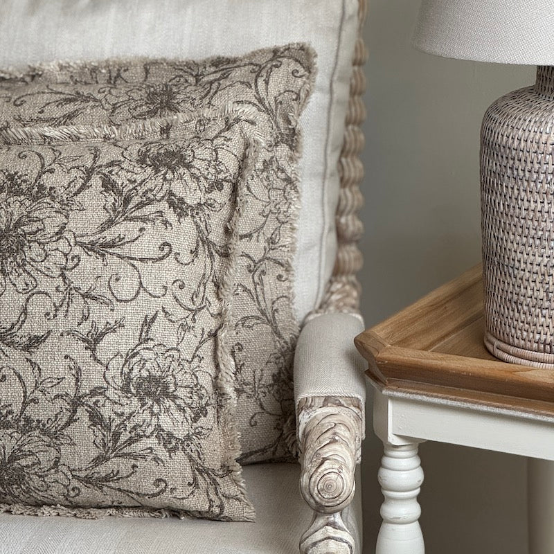 Mabel Meadow Scroll Square and Rectangle Cushions — Natural Botanical - Image 2