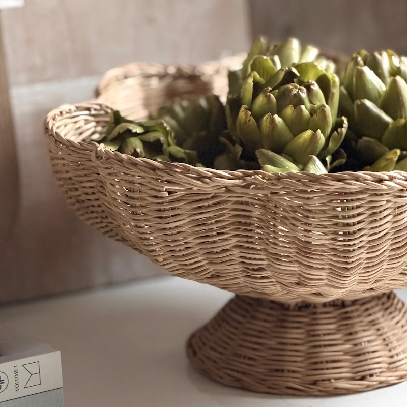 Large Handwoven Footed Rattan Display Bowl - Image 2