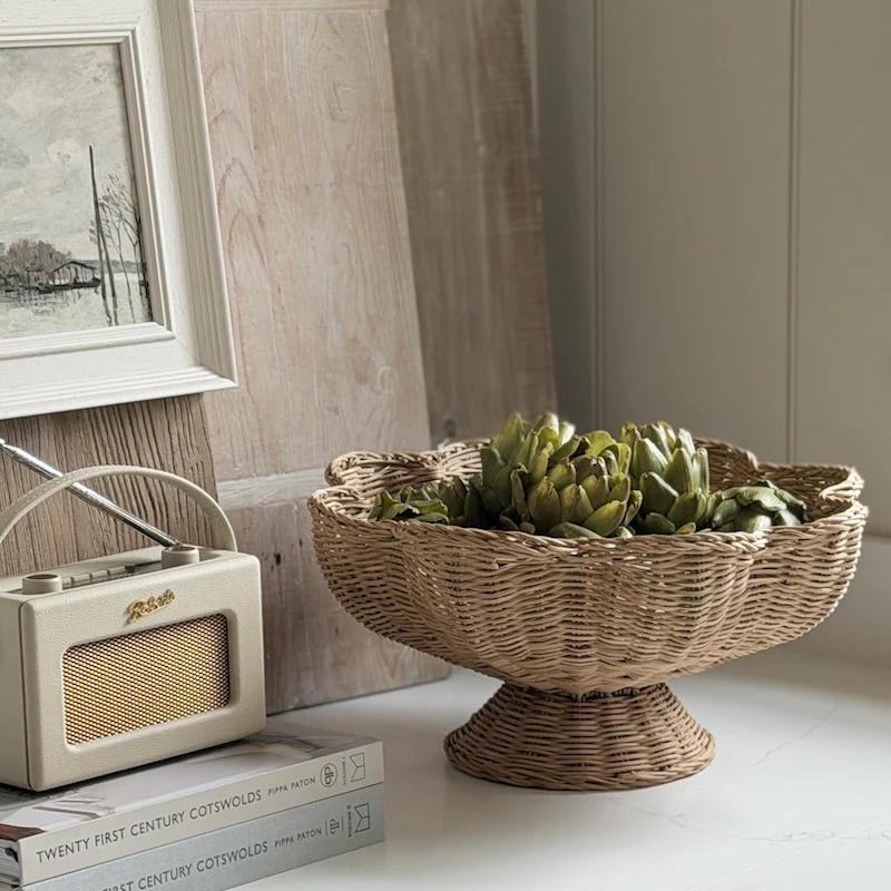 Large Handwoven Footed Rattan Display Bowl - Image 3