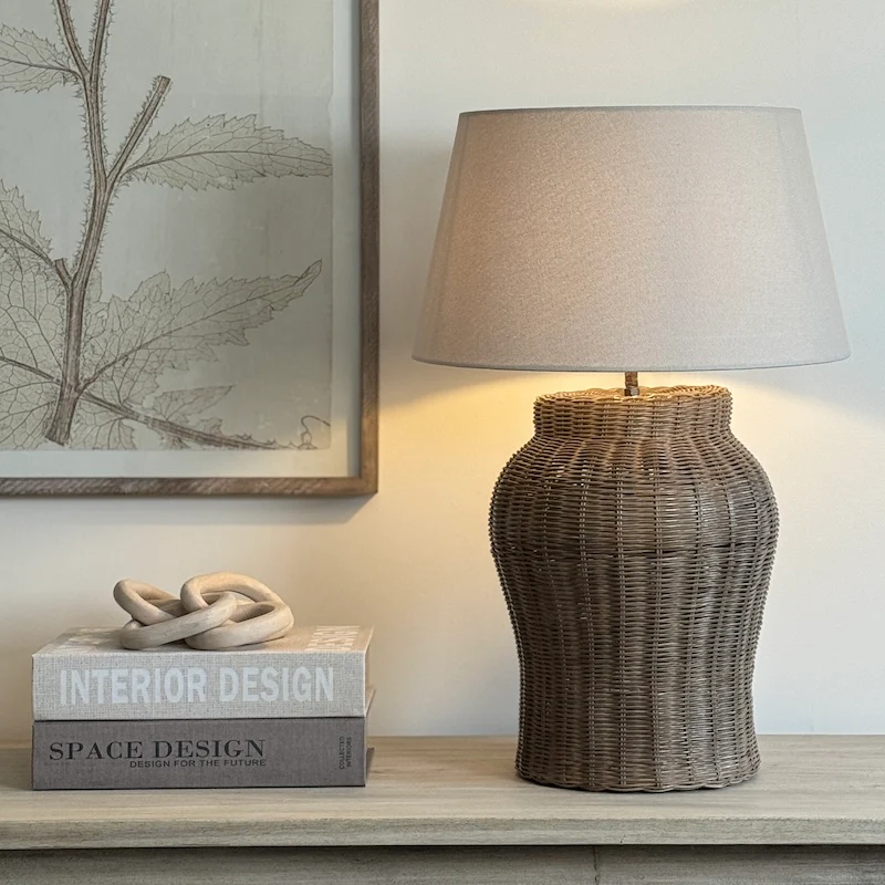 Marlow Vintage Grey Rattan Table Lamp - Image 4