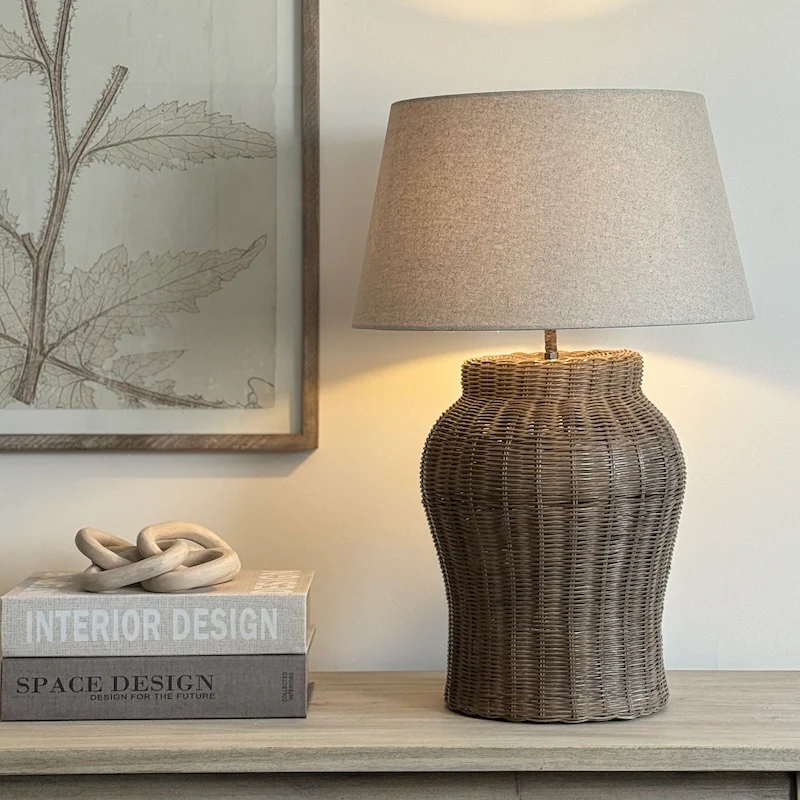 Marlow Vintage Grey Rattan Table Lamp - Image 5