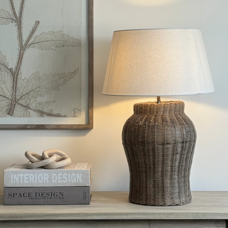Marlow Vintage Grey Rattan Table Lamp - Image 6