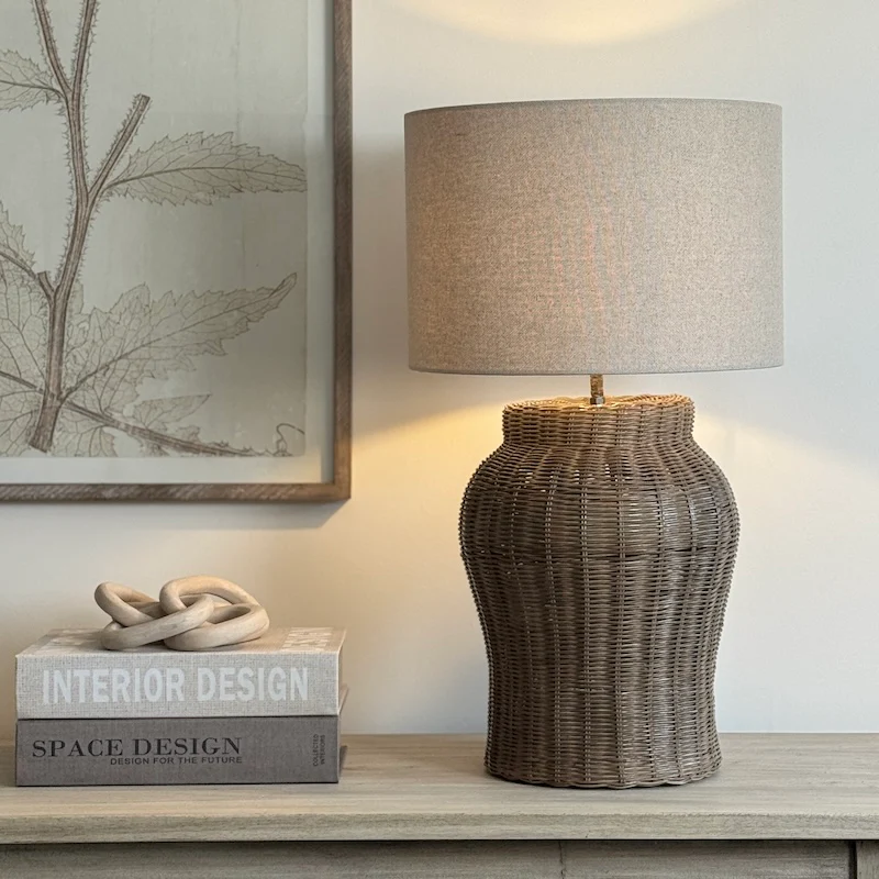 Marlow Vintage Grey Rattan Table Lamp - Image 7