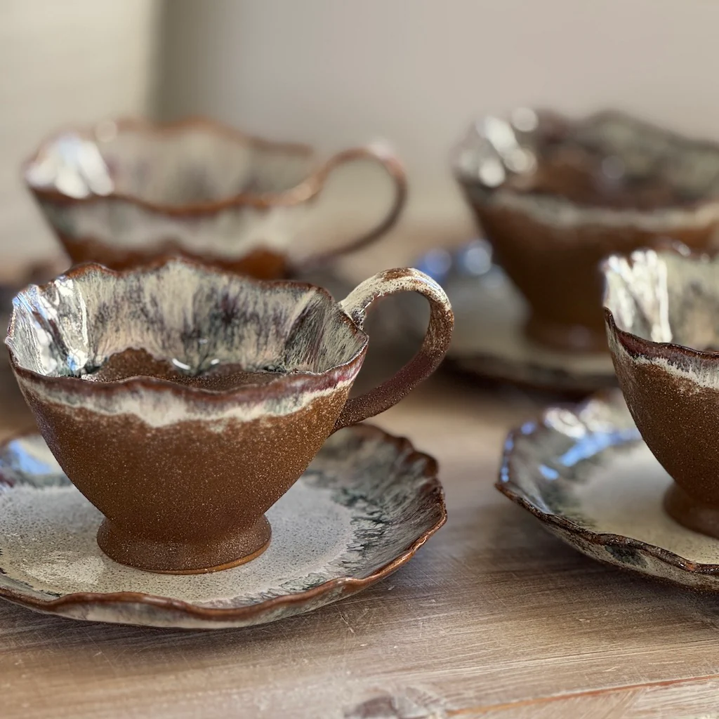 Matt Brown Glazed Decorative Tea Set - Image 3