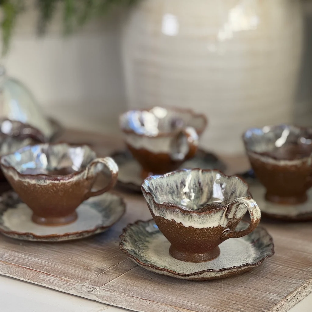 Matt Brown Glazed Decorative Tea Set - Image 4