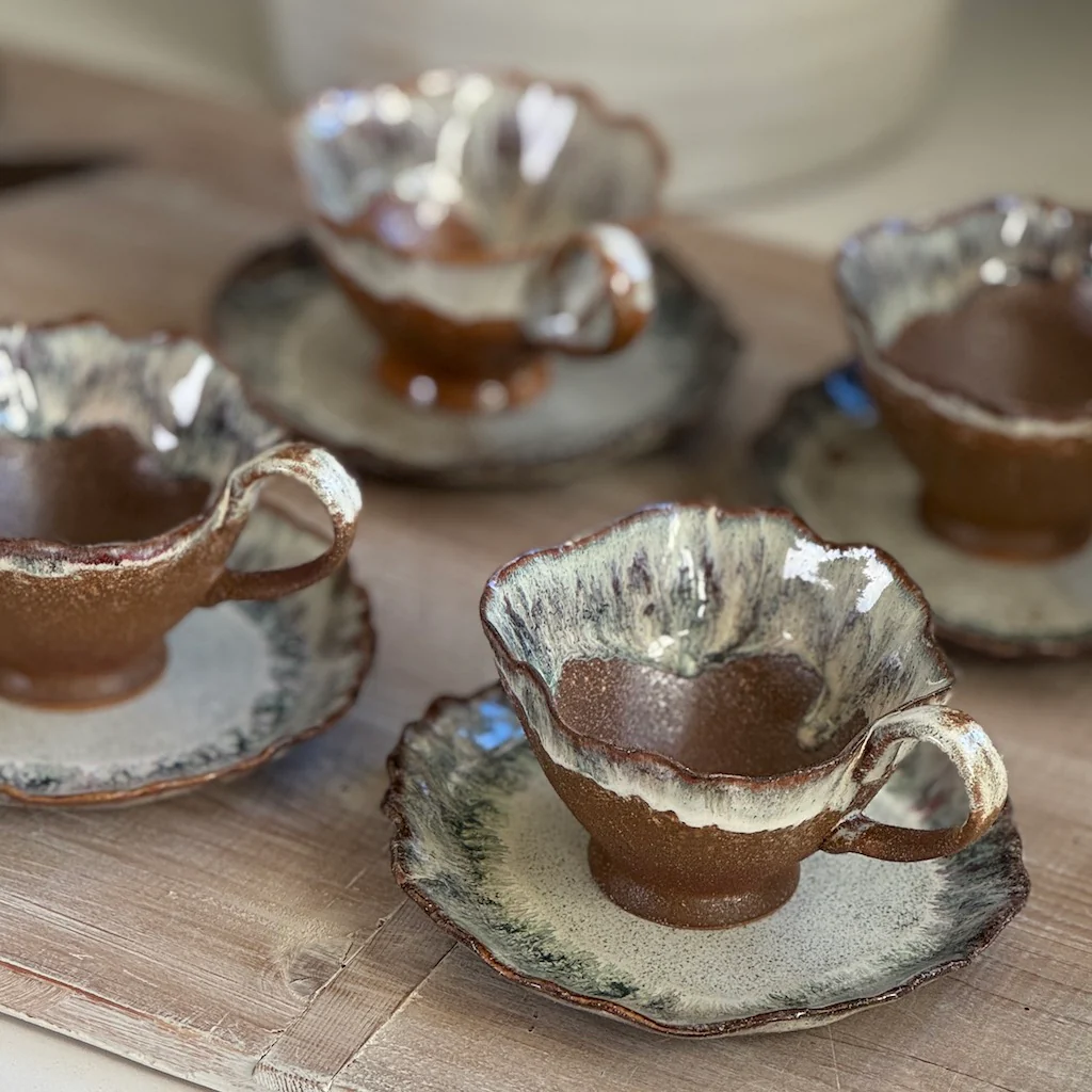 Matt Brown Glazed Decorative Tea Set - Image 5