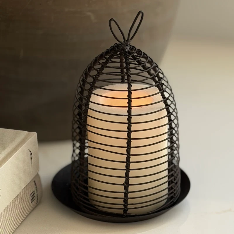 Mini Beehive Cloche & Saucer – Rustic Metal Candle Cover - Image 3
