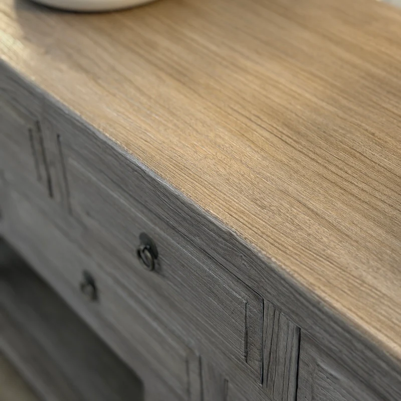 Natural Reclaimed Elm 9 Drawer Console Table with Shelf - Image 3