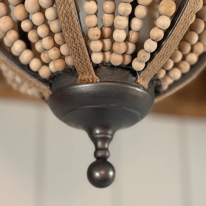 Natural Rope Metal Frame Wooden Bead Chandelier - Image 2