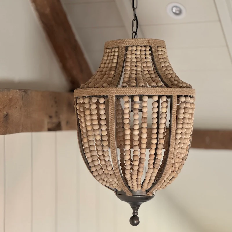 Natural Rope Metal Frame Wooden Bead Chandelier - Image 3